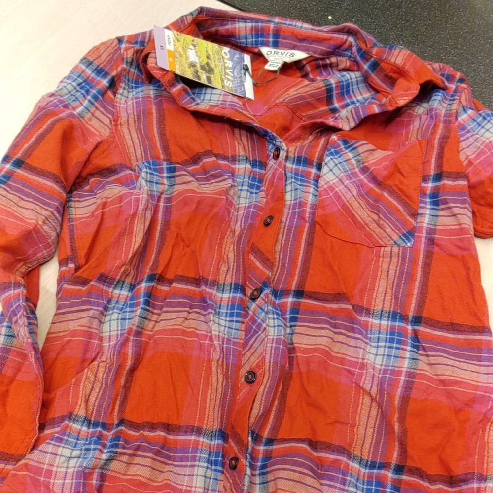 Orvis Womens Stretch Flannel Button Down Shirt Red - Picture 6 of 6